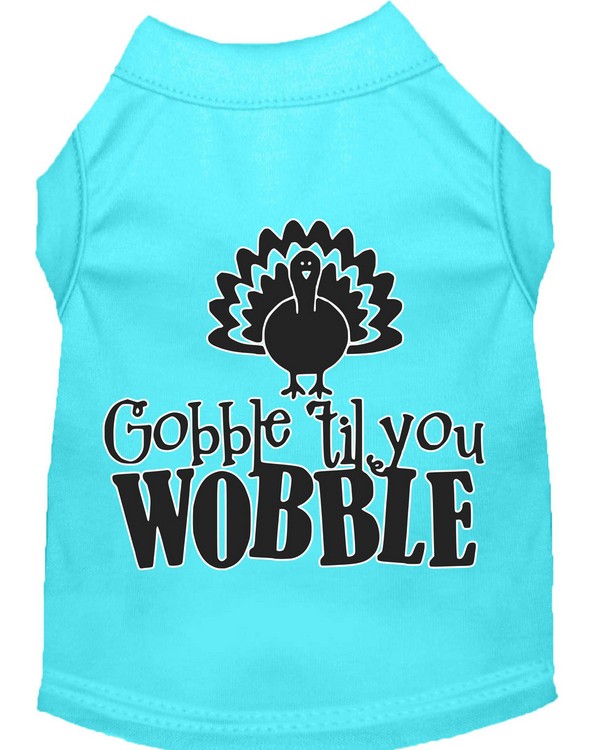 Gobble til You Wobble Screen Print Dog Shirt Aqua XS